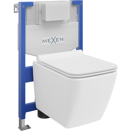 Комплект за вграждане Mexen с конструкция Fenix XS-F и тоалетна чиния Vega и капак с плавно затваряне, бял гланц - 68030654000