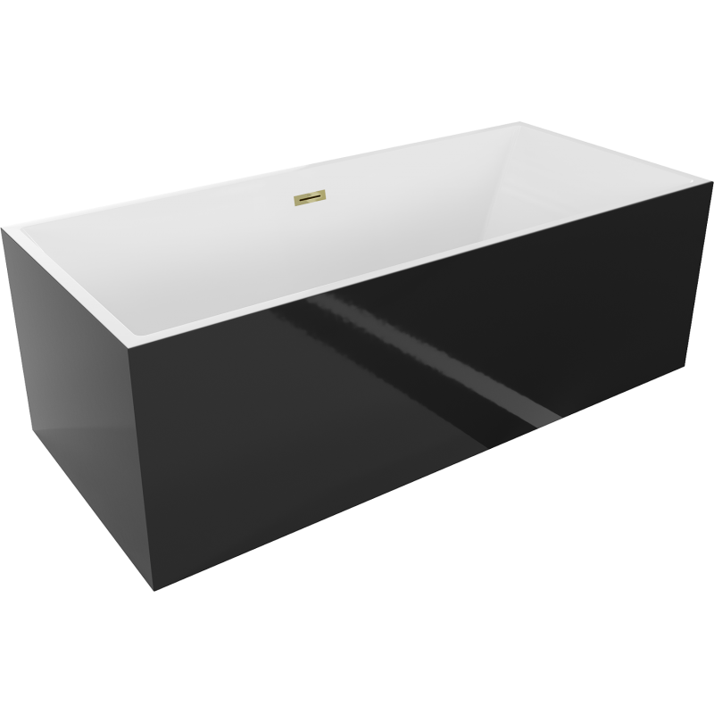 Mexen Vigo свободно стояща вана 178,5 x 80 см, бяла/черна, преливник златен - 51251788075-50