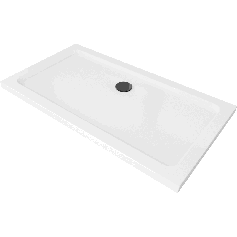 Mexen Flat правоъгълен душ кабина slim 140 x 70 см, бял, черен сифона - 40107014B