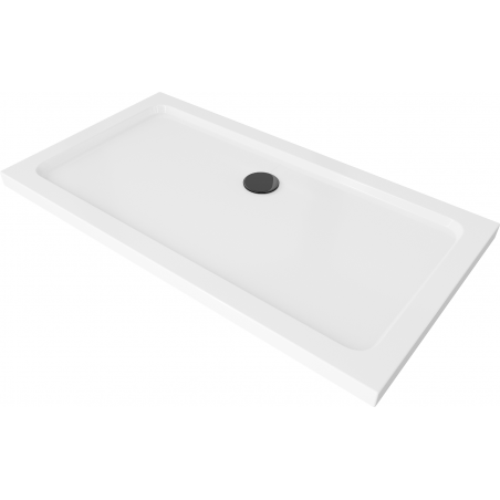 Правоъгълна тънка душ кабина Mexen Flat 140 x 70 см, бяла, сифон черен - 40107014B