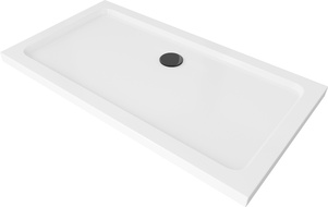 Правоъгълна тънка душ кабина Mexen Flat 140 x 70 см, бяла, сифон черен - 40107014B