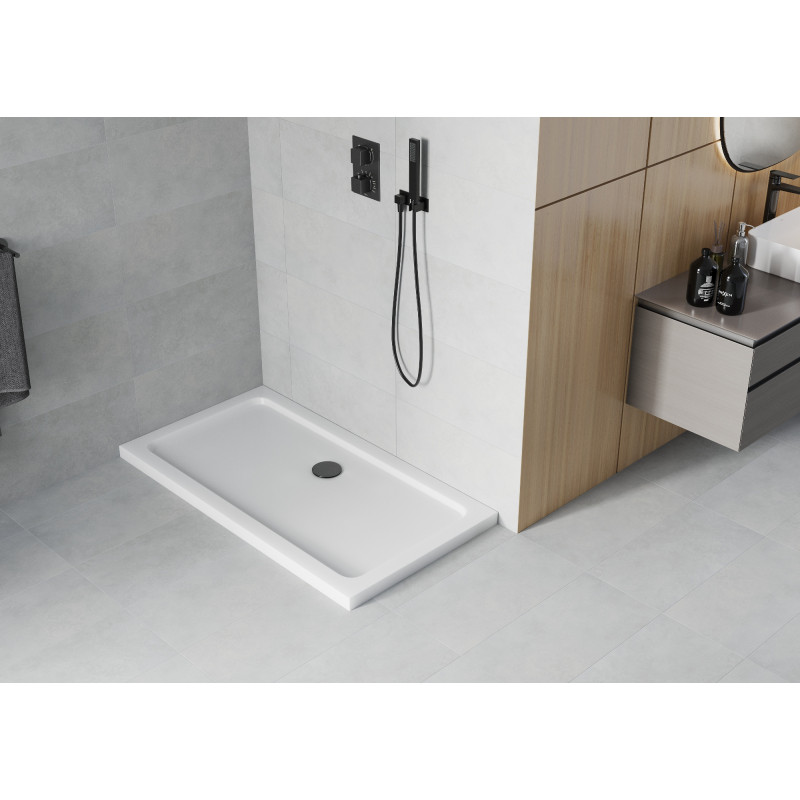 Mexen Flat правоъгълна душ корито slim 120 x 70 см, бял, черен сифон - 40107012B