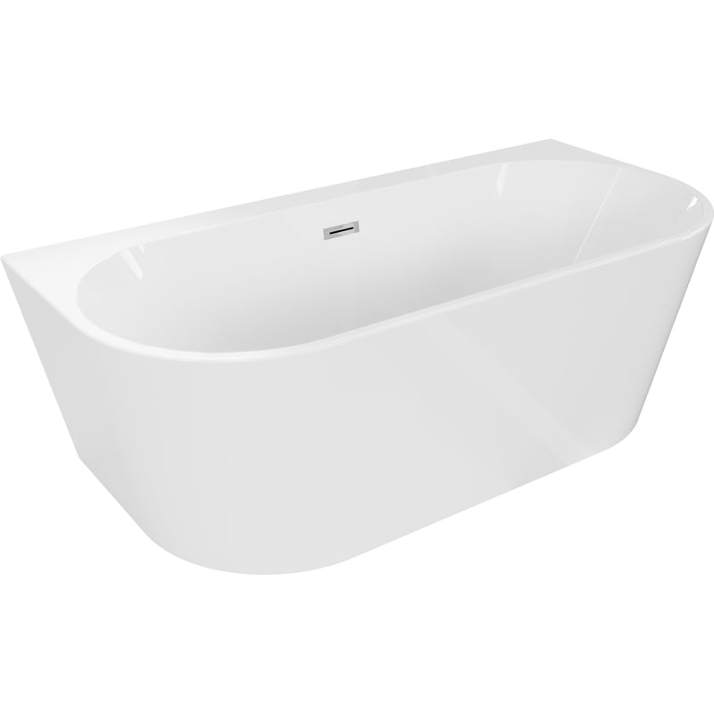 Mexen Oval+ свободностояща вана до стена 170 x 80 см, бяла, хромиран преливник