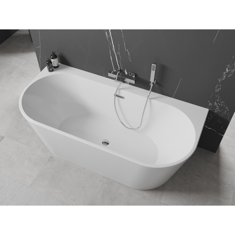 Mexen Oval+ свободностояща вана до стена 170 x 80 см, бяла, хромиран преливник