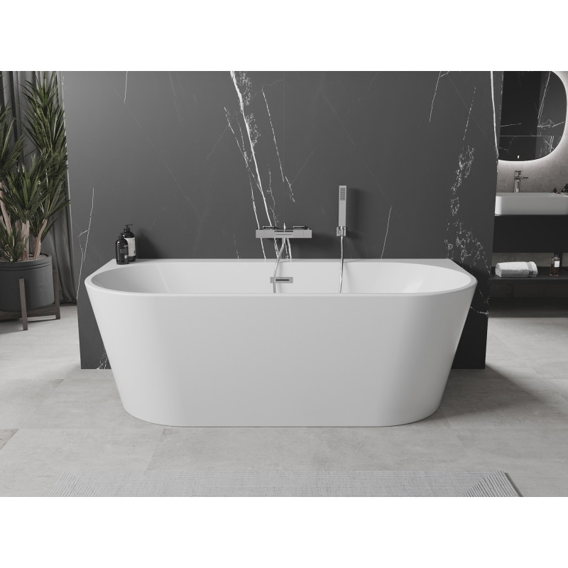 Mexen Oval+ свободностояща вана до стена 170 x 80 см, бяла, хромиран преливник