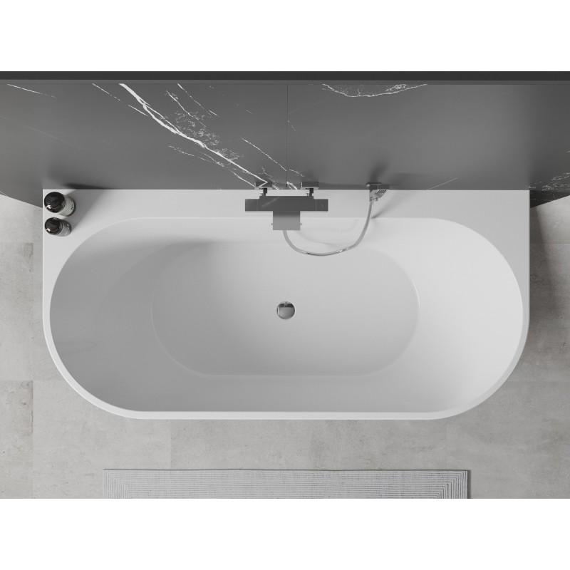 Mexen Oval+ свободностояща вана до стена 170 x 80 см, бяла, хромиран преливник