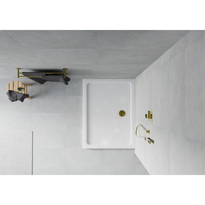 Mexen Flat правоъгълна тънка душ корито 90 x 80 cm, бял, сифон златен - 40108090G