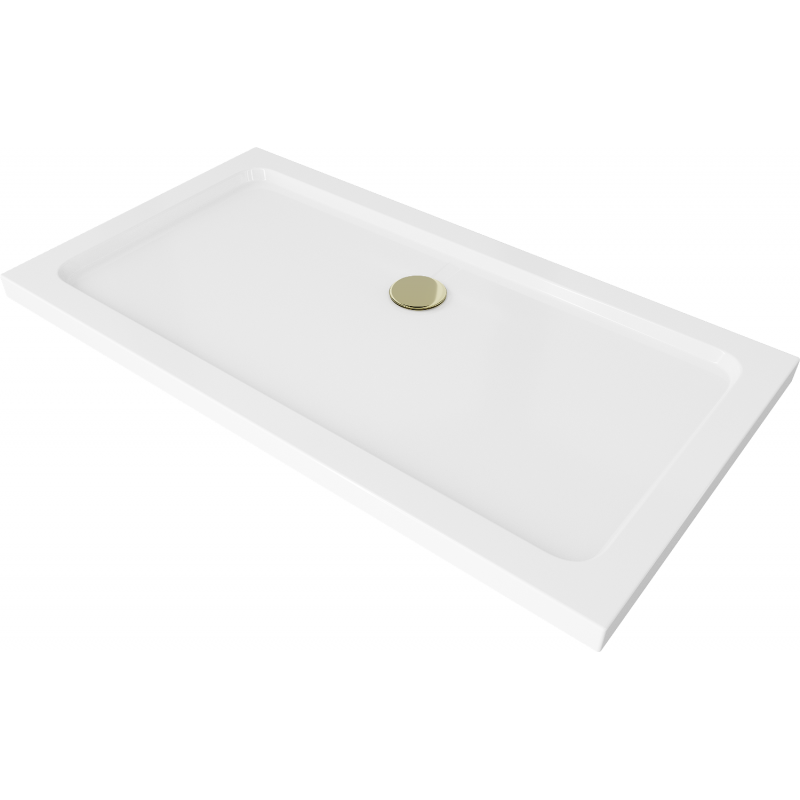 Mexen Flat правоъгълна душ кабина slim 140 x 70 cm, бял, златен сифон - 40107014G