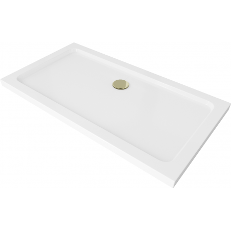 Mexen Flat правоъгълна душ кабина slim 140 x 70 cm, бял, златен сифон - 40107014G