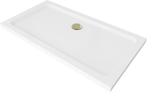 Mexen Flat правоъгълна душ кабина slim 140 x 70 cm, бял, златен сифон - 40107014G