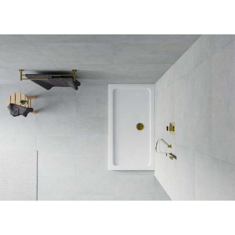 Mexen Flat правоъгълна душ кабина slim 140 x 70 cm, бял, златен сифон - 40107014G