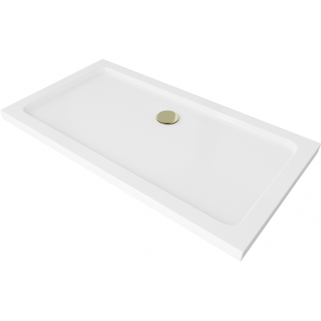 Mexen Flat правоъгълно тясно душ корито slim 120 x 70 cm, бял, златен сифон - 40107012G