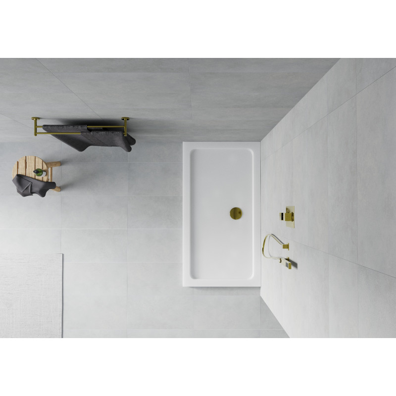Mexen Flat правоъгълно тясно душ корито slim 120 x 70 cm, бял, златен сифон - 40107012G