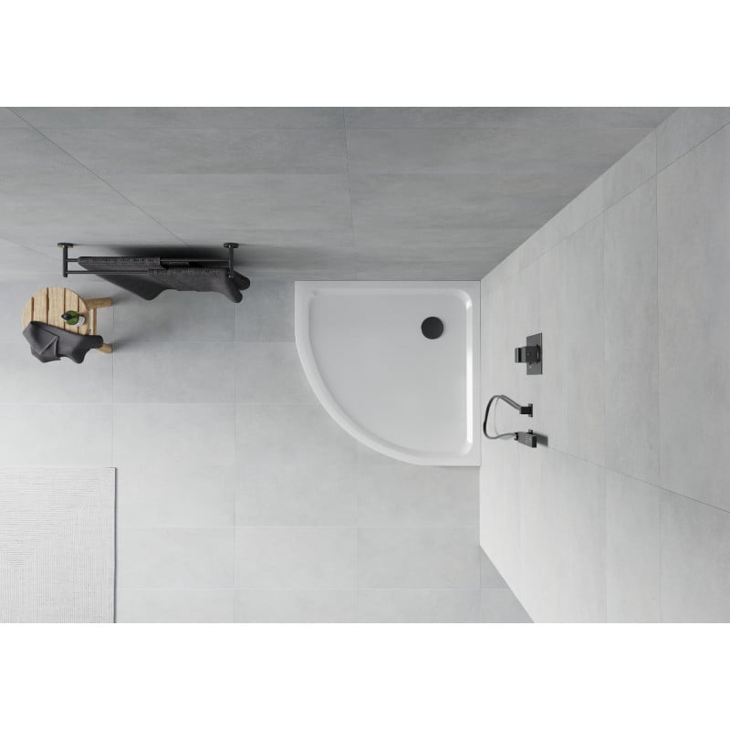 Mexen Flat полукръгъл тънък поддушник 90 x 90 см, бял, черен сифон - 41109090B