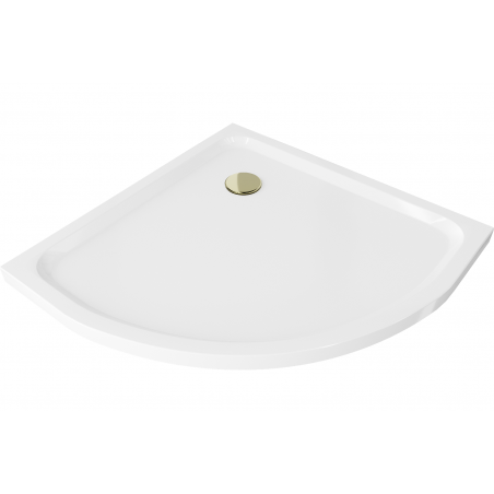 Mexen Flat полукръгла тава slim 80 x 80 см, бяла, златен сифон - 41108080G