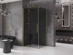 Mexen Velar плъзгаща се душ кабина 130 x 80 см, графит, злато четково - 871-130-080-41-55