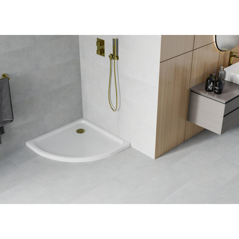 Mexen Flat полукръгъл душ корито slim 70 x 70 см, бял, сифон златист - 41107070G