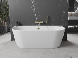 Mexen Oval+ свободностояща вана до стената 170 x 80 см, бяла, преливник златист матиран - 52681708000-55