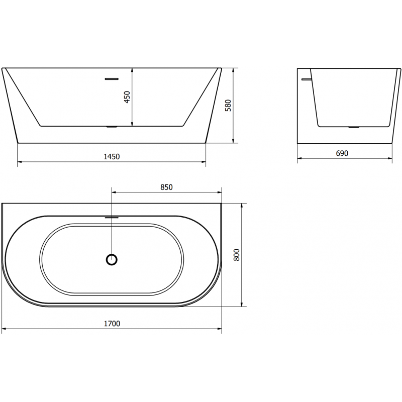 Mexen Oval+ стенна свободно стояща вана 170 x 80 см, бяла, преливник розово