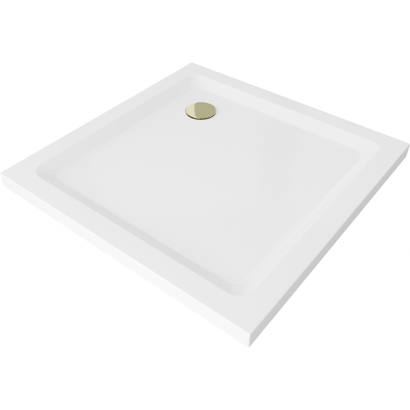 Mexen Flat квадратен душ-под 100 x 100 см, бял, златен сифón - 40101010G