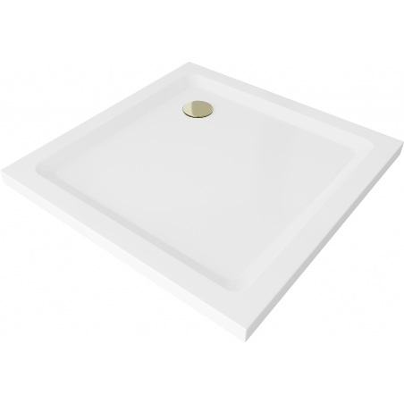 Mexen Flat квадратен душ-под 100 x 100 см, бял, златен сифón - 40101010G