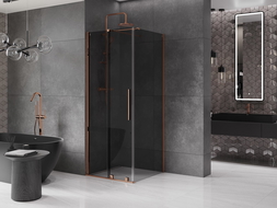 Mexen Velar плъзгаща се душ кабина 110 x 110 см, графит, розово злато - 871-110-110-41-60