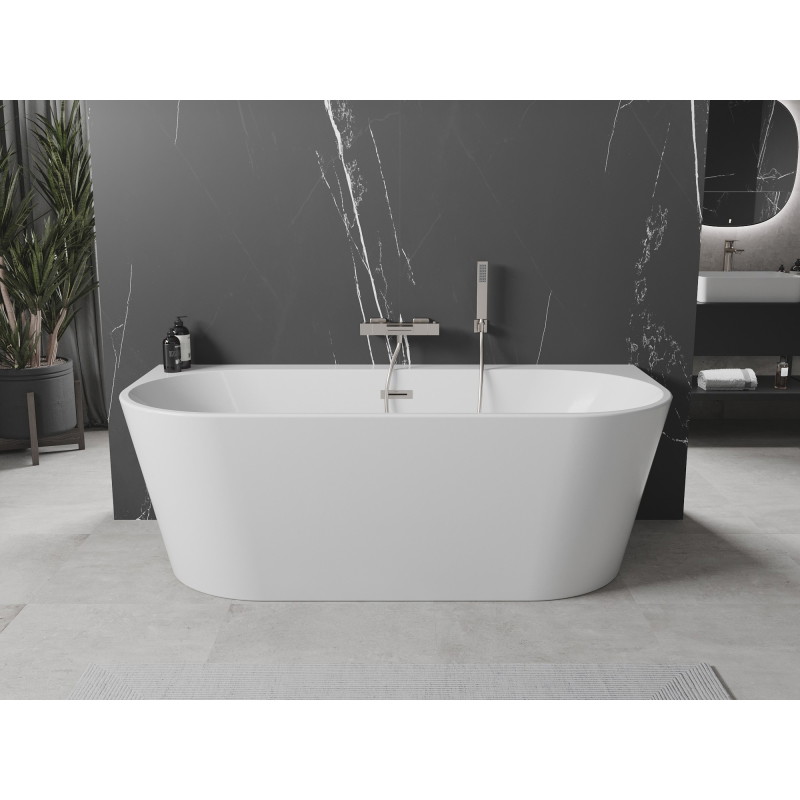 Mexen Oval+ свободностояща вана за стена 170 x 80 см, бяла, преливник от четкан