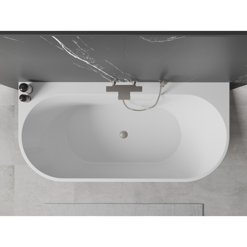 Mexen Oval+ свободностояща вана за стена 170 x 80 см, бяла, преливник от четкан