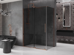 Mexen Velar плъзгаща се душ кабина 150 x 90 см, графит, розово злато - 871-150-090-41-60