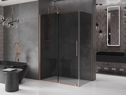 Mexen Velar плъзгаща се душ кабина 150 x 85 см, графит, четкана мед - 871-150-085-41-65