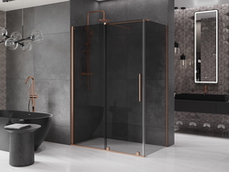 Mexen Velar плъзгаща се стъклена кабина 160 x 100 cm, графит, четкана мед - 871-160-100-41-65
