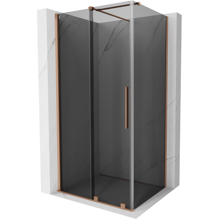 Mexen Velar плъзгаща се душ кабина 140 x 100 cm, графит, четкана мед - 871-140-100-41-65