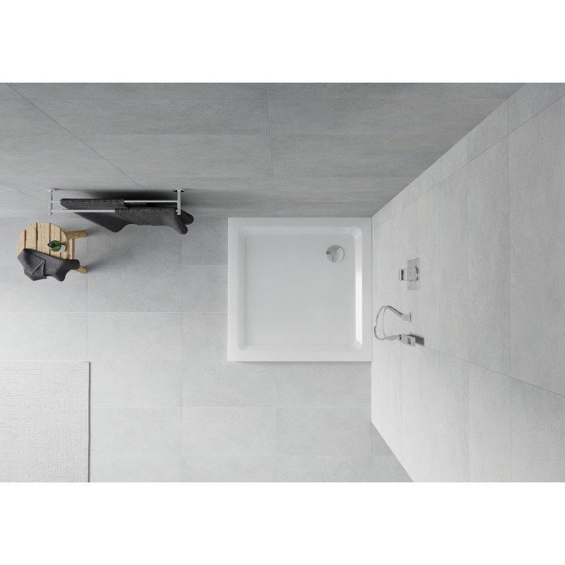 Mexen Flat Квадратен тънък душ корито 100 x 100 см, бял, хромиран сифон - 40101010