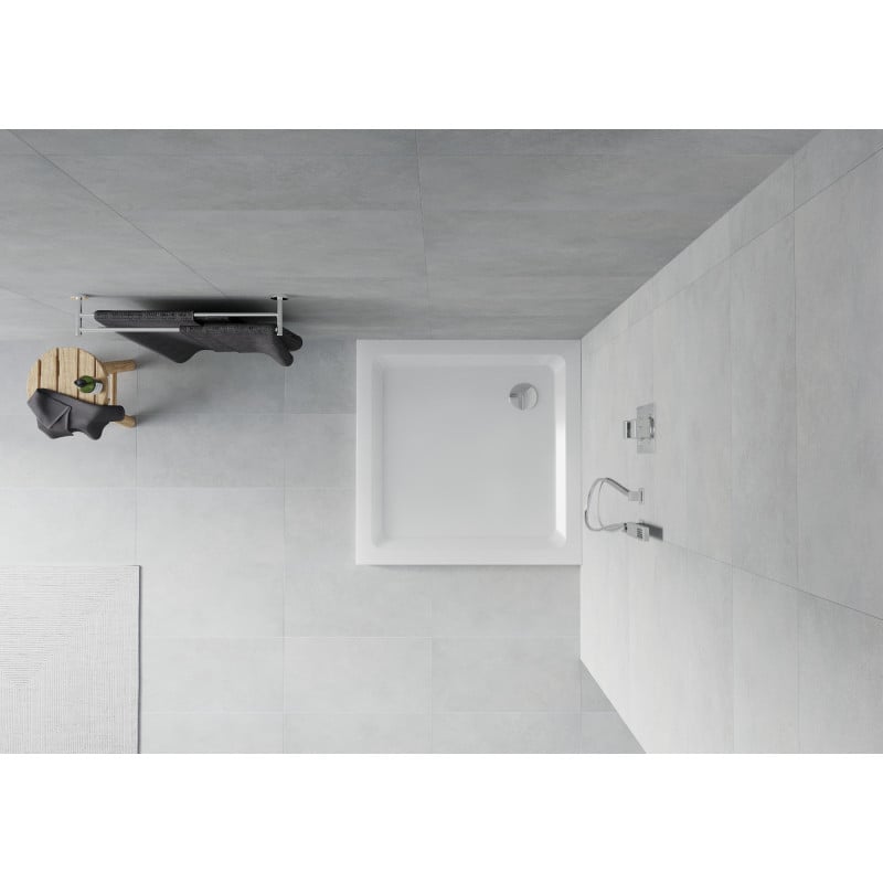 Mexen Flat квадратен поддушов ултратънък 90 x 90 см, бял, сифон хром - 40109090