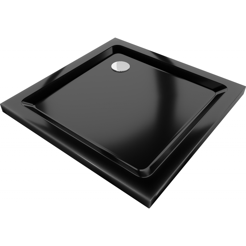Mexen Flat Квадратен душ-корито Slim 80 x 80 см, черен, хромиран сифон - 40708080