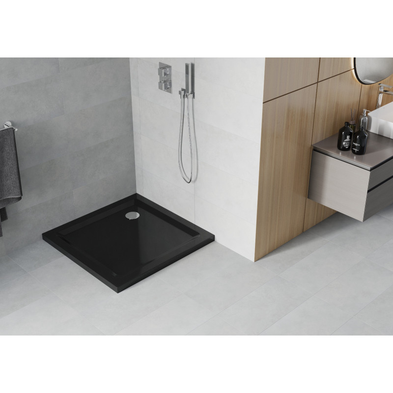 Mexen Flat квадратен душов коритo Slim 90 x 90 см, черен, хромиран сифон - 40709090