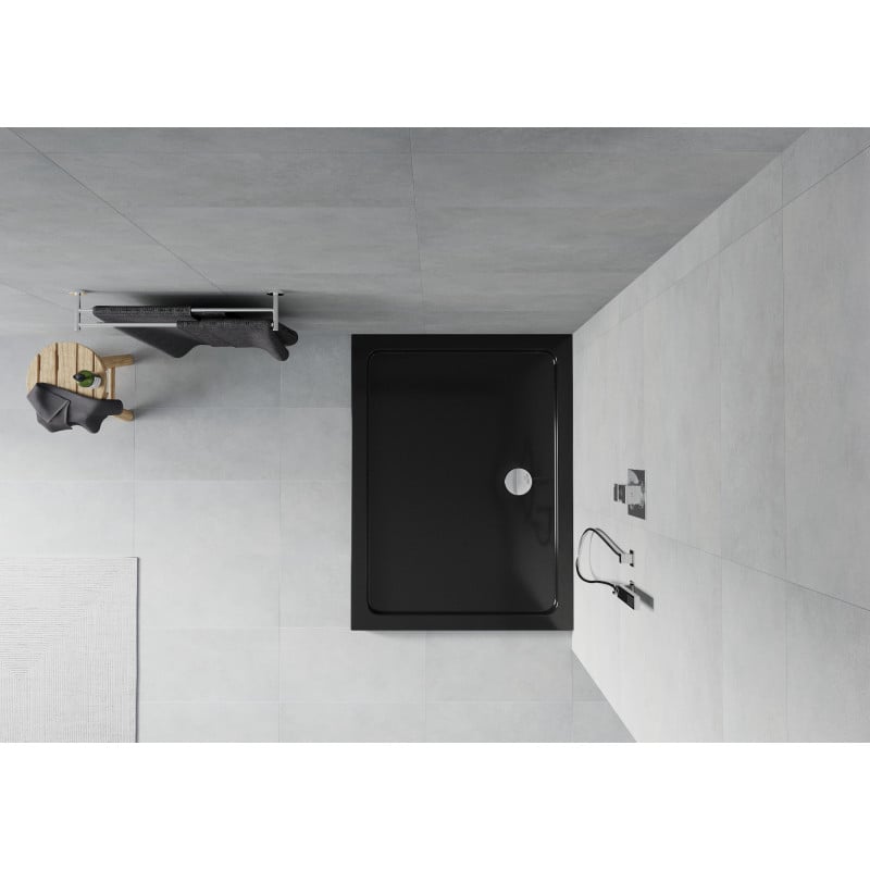 Mexen Flat правоъгълна плитка за душ slim 100 x 80 см, черна, сифон хром - 40708010