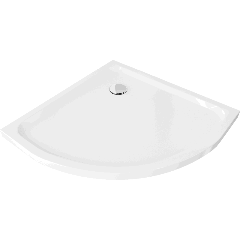 Полукръгъл ултратънък душ корито Mexen Flat 80 x 80 см, бял, хромиран сифон - 41108080