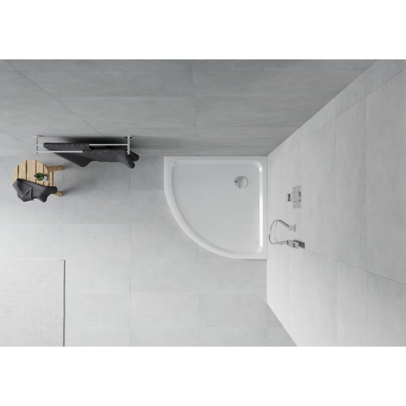 Mexen Flat полукръгъл душ-кабина slim 90 x 90 см, бял, хромиран сифон - 41109090