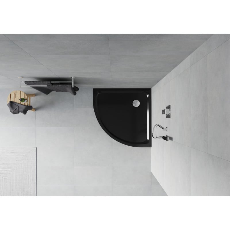 Mexen Flat полукръгъл тънък поддушов 80 x 80 см, черен, сифон хром - 41708080