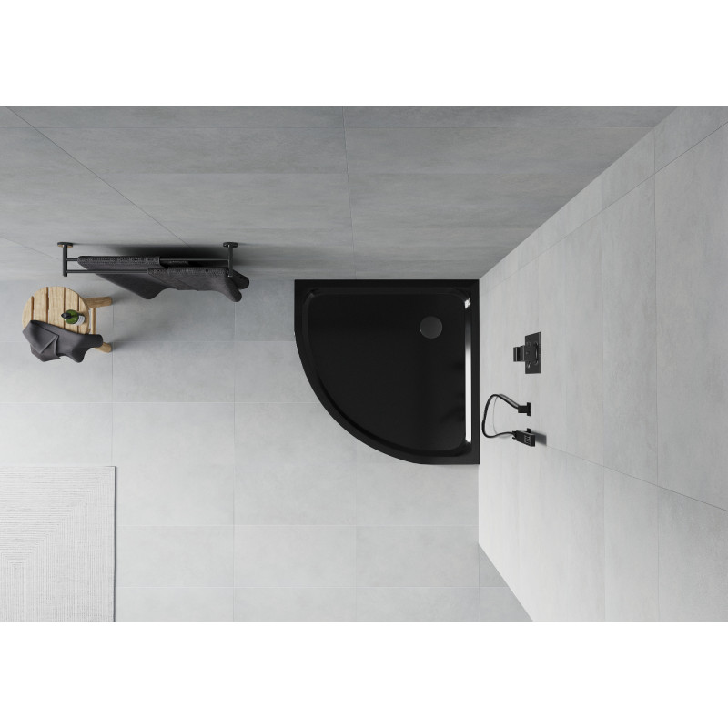 Mexen Flat половиннa душ кабина slim 80 x 80 см, черна, черен сифон - 41708080B
