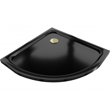 Mexen Flat полукръгъл душ коритo slim 90 x 90 см, черен, златен сифон - 41709090G