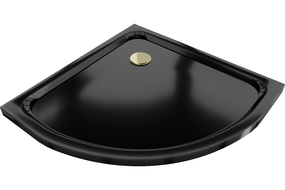 Mexen Flat полукръгъл душ коритo slim 90 x 90 см, черен, златен сифон - 41709090G