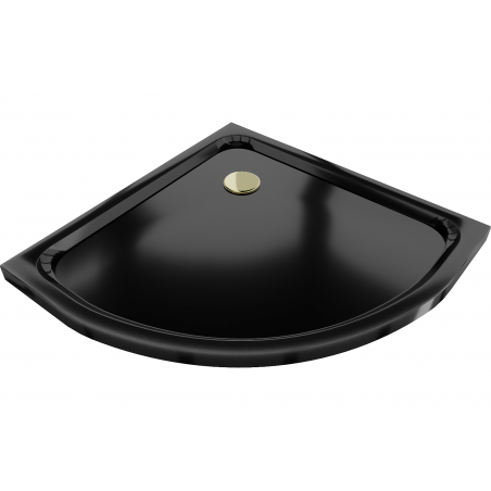 Mexen Flat полукръгъл тънък душ корито 80 x 80 cm, черен, сифон златен - 41708080G