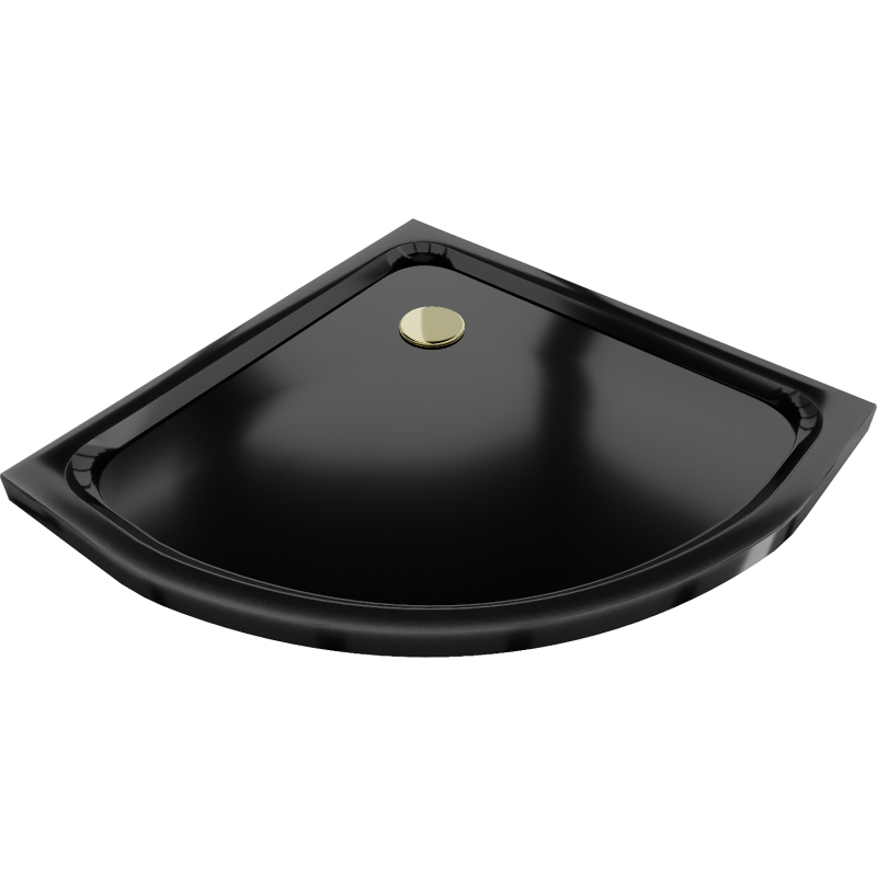 Полукръгъл плосък душ под Mexen Flat 70 x 70 см, черен, сифон златен - 41707070G