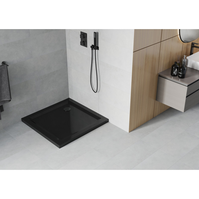 Mexen Flat квадратен душов поддушник slim 80 x 80 см, черен, сифон черен - 40708080B