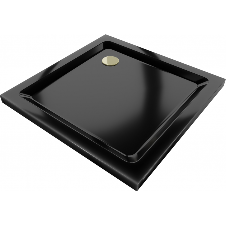 Mexen Flat квадратен плосък душ-кабана 90 x 90 cm, черен, с сифон златен - 40709090G
