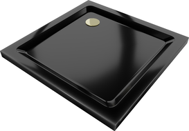 Mexen Flat квадратен плитък поддушов 90 x 90 см, черен, сифон златен - 40709090G