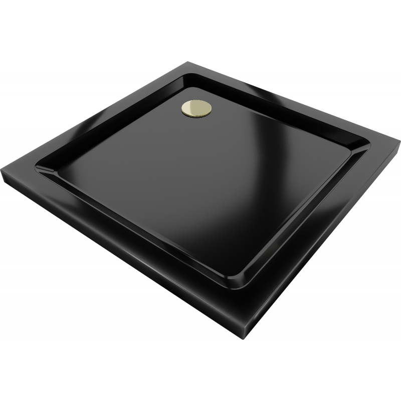 Mexen Flat квадратен ултра тънък поддушов блок 80 x 80 см, черен, сифон златен - 40708080G