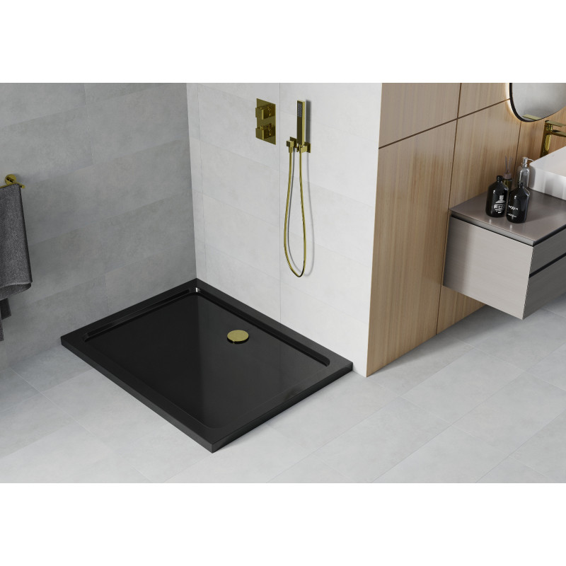 Mexen Flat правоъгълен душ корито slim 120 x 90 см, черен, сифон златен - 40709012G